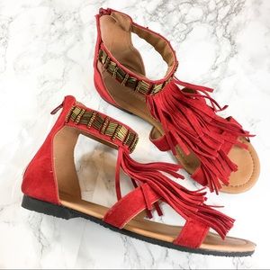 2 FOR $15!!! Boho Chic Red Fringed Beaded Sandals